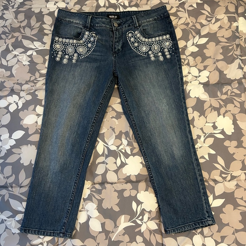 Y2K ALLEN B SCHWARTZ BLUE JEANS with Rhinestones and Pearls